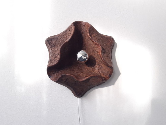 Image 1 of Ceramic earthenware vintage wall lamp, chamotte clay, earthenware, ceramic retro lamp, 70s wall lamp