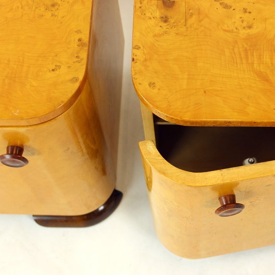 Image 1 of Art Deco Bedside Tables In Root Veneer, Czechoslovakia 1940s