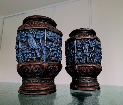 Conjunto de 2 jarrones de piedra de mediados de siglo