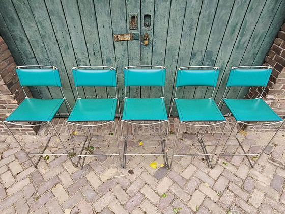 Image 1 of 3x Vintage leather bar stools - style Giandomenico Belotti for Alias