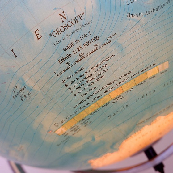 Image 1 of Geoscope verlichte globe op chromen voet, Italië, circa 1980