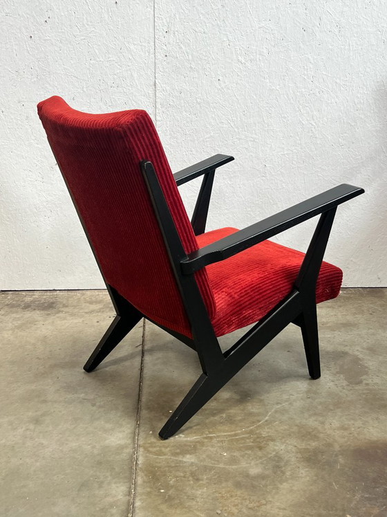 Poltrona vintage, nera e rossa, anni '50, Paesi Bassi – Poltrone, Wood (photo 6 of 11)