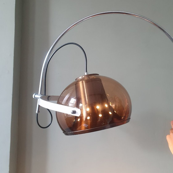 Vintage Dijkstra adjustable wall light, Space Age arc lamp, Dijkstra Lampen, Chrome, Metal, Brown (photo 2 of 15)