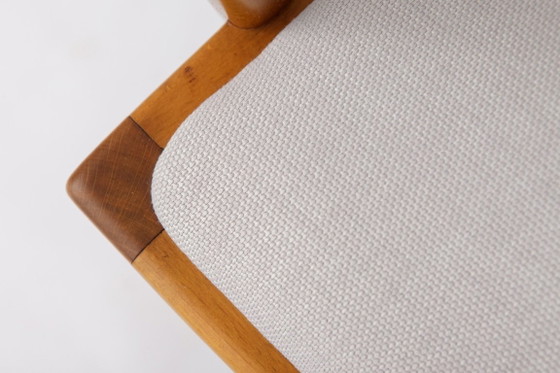 Vintage 1950s German Armchair | Solid Beech Wood | Newly Upholstered Chair – Dining chairs, Textile (photo 3 of 10)