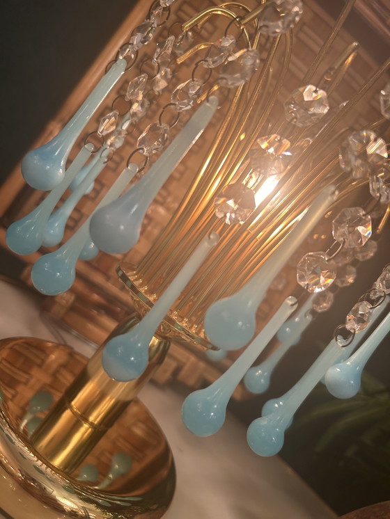 Image 1 of Vintage Opaline Blue Table Lamp Gold Frame