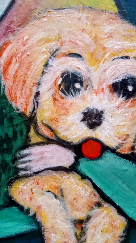 Image 1 of T.van Steenbergen "Labradoodlepup" nieuw 40 x 50 cm 