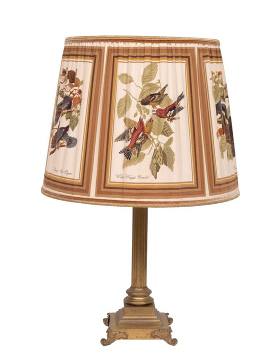 Stunning Tall chunky Bronze Corinthian Column Table Lamp with Bird Shade 1940s (photo 40 of 40)