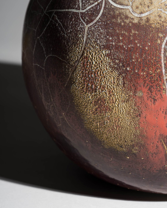 Image 1 of Mario Enke Stoneware Vase 89' Copper-Red Reduction Glaze H22cm D26cm Art Ceramic