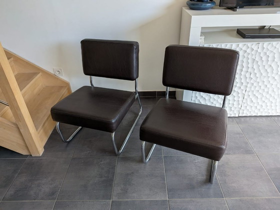 Coppia di Sedie da camera in similpelle marrone e metallo, Altro, Modern (foto 12 di 13)