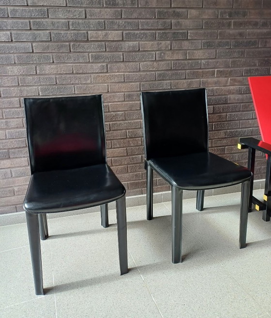 Image 1 of 4 x Chairs in Black Leather by Arper, Italy