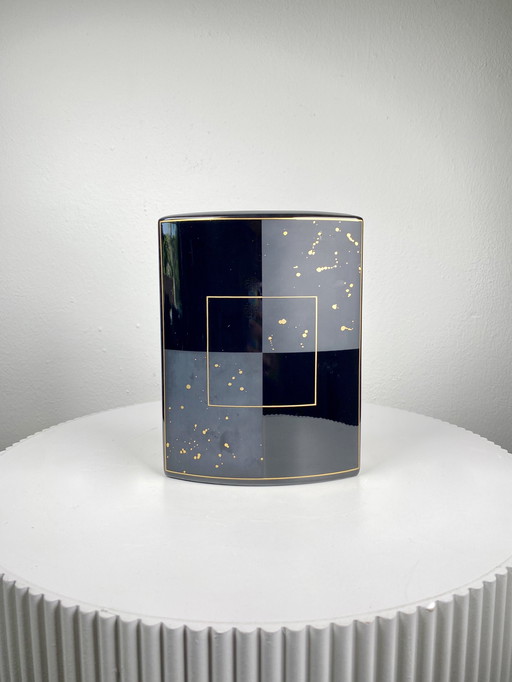 Vintage Zwart & Goud Rosenthal Studio-Linie Geometrische Vaas - Strakke Duitse Postmoderne Stijl Woondecoratie