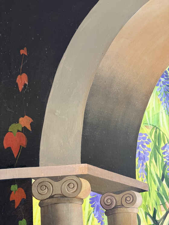 Image 1 of Monumental Mediterranean Trompe-l'Œil Garden Painting – 250 x 200 cm
