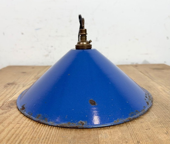 Image 1 of Lampada a sospensione industriale in smalto blu, anni '50