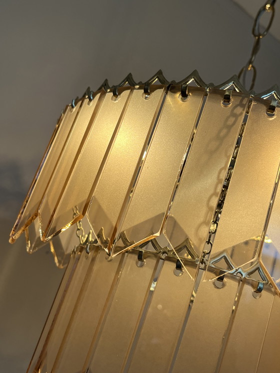 Image 1 of Vintage 60’s Glazen Panelen Platen Hanglamp Kristal