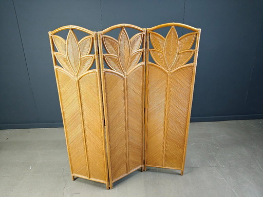 Biombo o separador de ambientes de bambú vintage, años 70