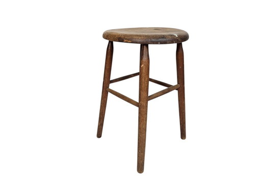 Vintage - wooden stool - column - plant table - oak - 1950's