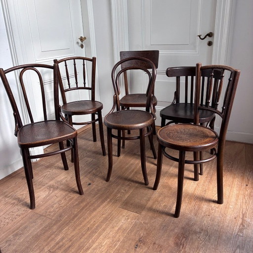 set van 6 mix-match Thonet stijl stoelen
