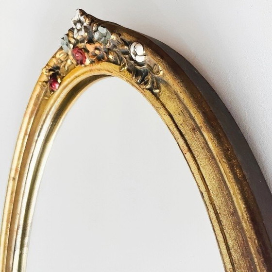 Image 1 of Vintage Franse barok barbola spiegel bloemen goud 1950's