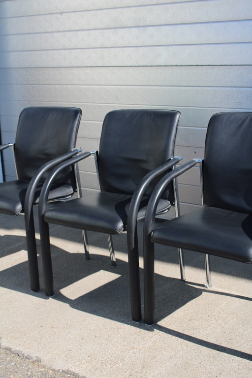 Juego de 3 sillas de comedor de diseño Leolux – eetkamerstoelen, Leather, Metal (photo 2 of 5)