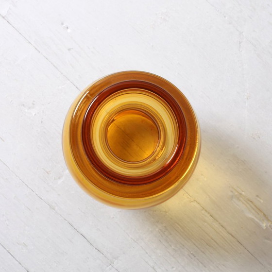 Image 1 of Mid-century Small Amber Honey Pressed Glass Vase / Italy / 1960s