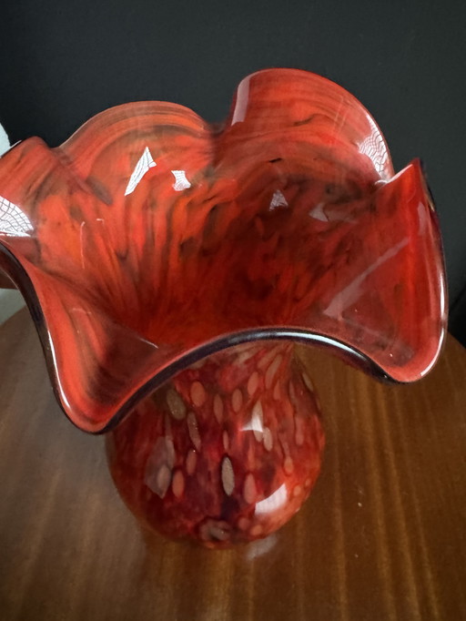 Vintage red and gold Murano glass vase