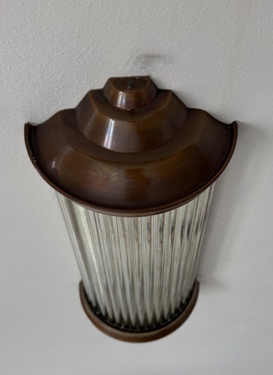 Image 1 of Applique vintage, cuivre et verre, France, 1940