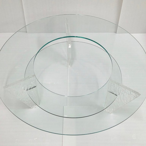 Image 1 of Vintage 1980s Round Coffee Table in Textured Plexiglas & Glass by Jeannot Cerutti