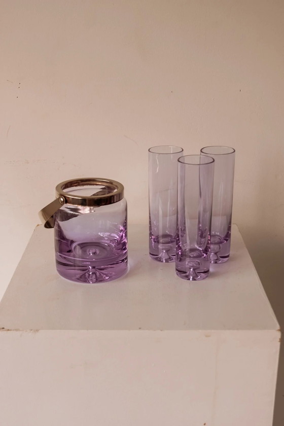 Purple Alexandrite Shot Glasses Set with Matching Ice Bucket, Glass & Decanter, Metal (photo 2 of 2)