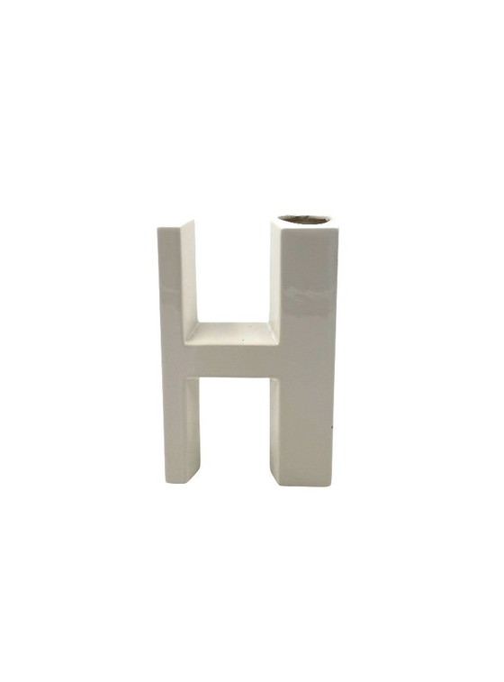 Image 1 of Space age white H letter shaped ceramic solifleur vase, Marcel Radureau ca. 1970