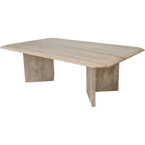 Mesa de centro vintage rectangular de travertino, Italia, años 80