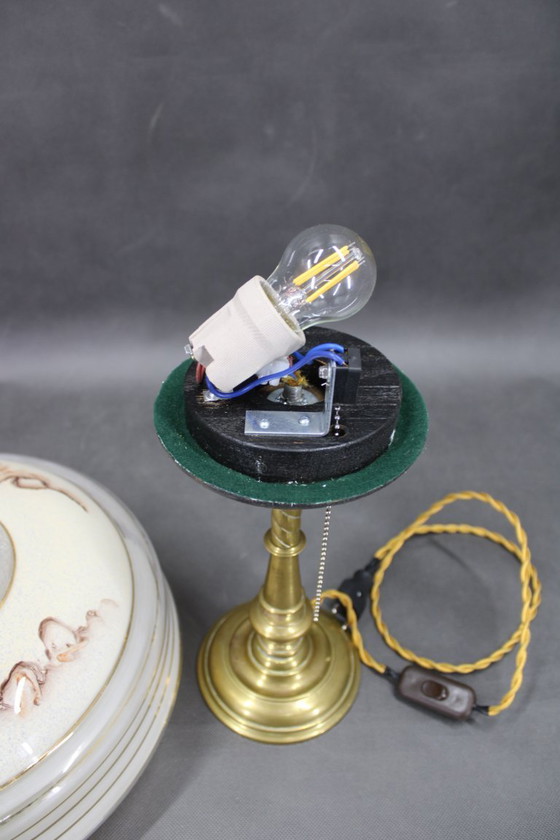 Image 1 of 1940s Restored Brass Table Lamp with Glass Shade