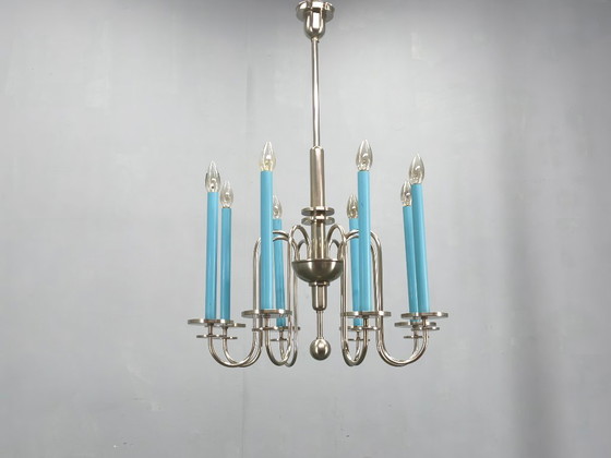 Image 1 of Art Deco Chandelier with Matching Sconces, Czechoslovakia 1930s