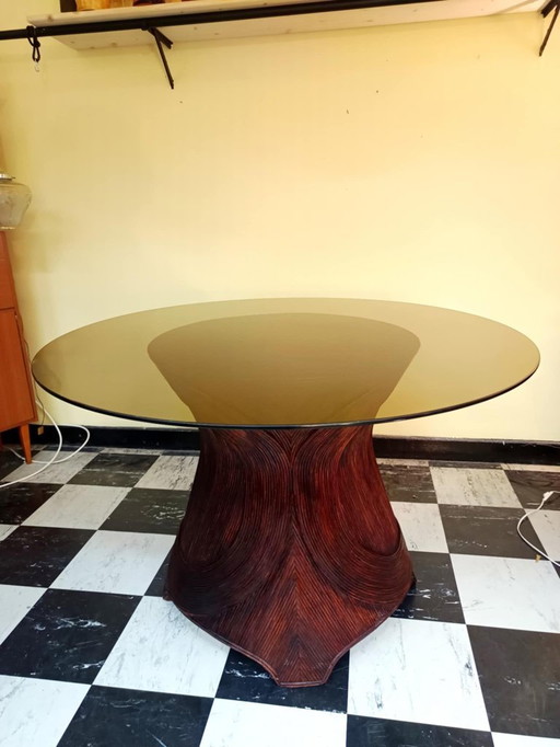 Eettafel van rotan met marqueterie