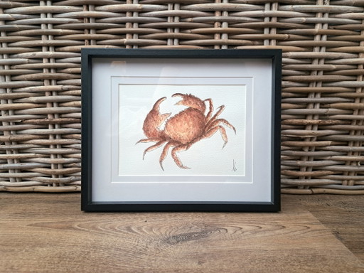 Original watercolor painting of a crab, including frame