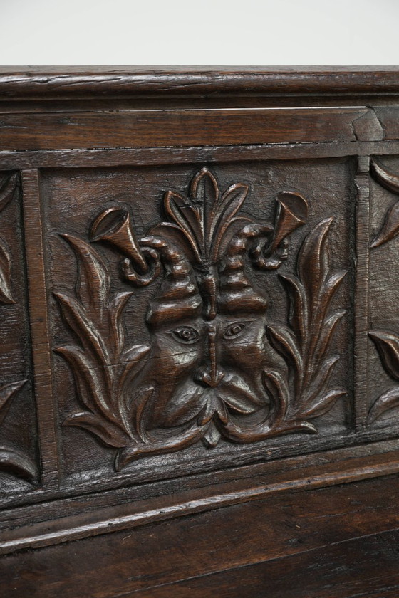 Panca da Ingresso Unica, Probabilmente Italiana, con Elementi del XVII e XVIII Secolo, Bellissime Sculture (photo 10 of 13)