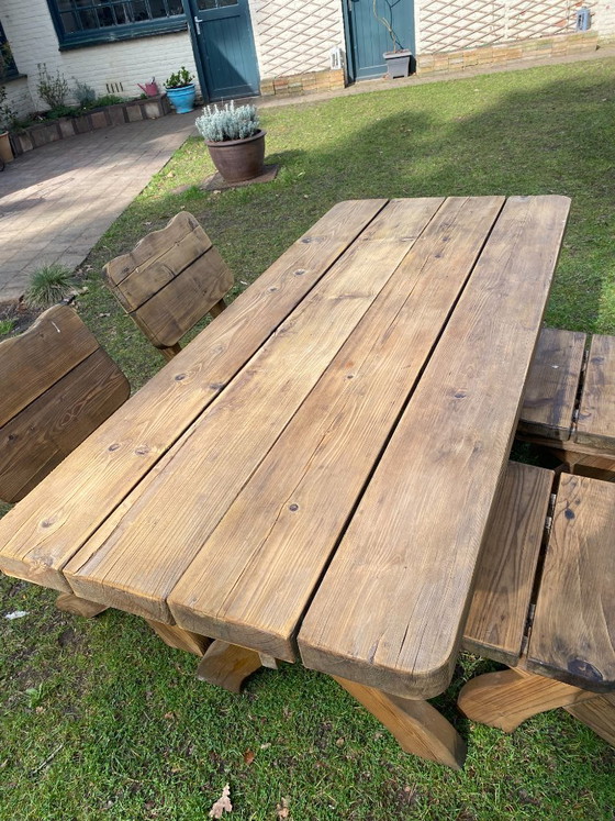 Image 1 of Robusto conjunto de jardín rústico de madera maciza con forma de tronco de árbol / cabaña