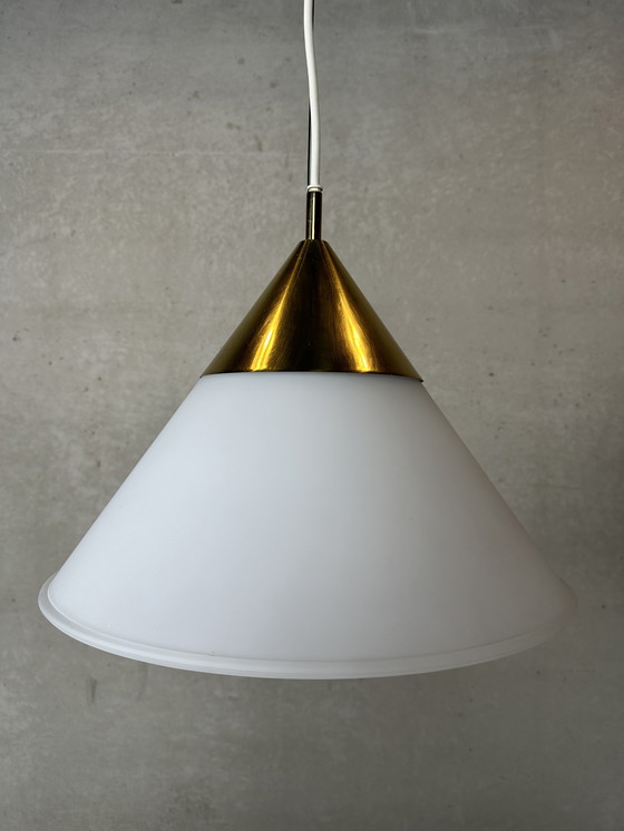 Image 1 of Vintage Glashütte Limburg Pendant Lamp - Opaline And Brass