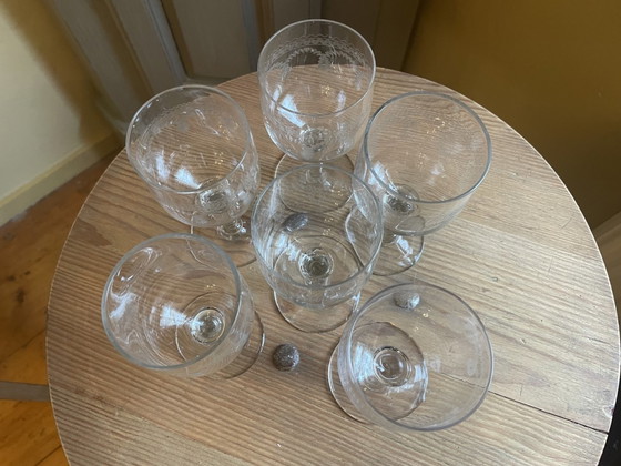 Image 1 of 6 X verres à vin du 19ème siècle gravés à la main Français