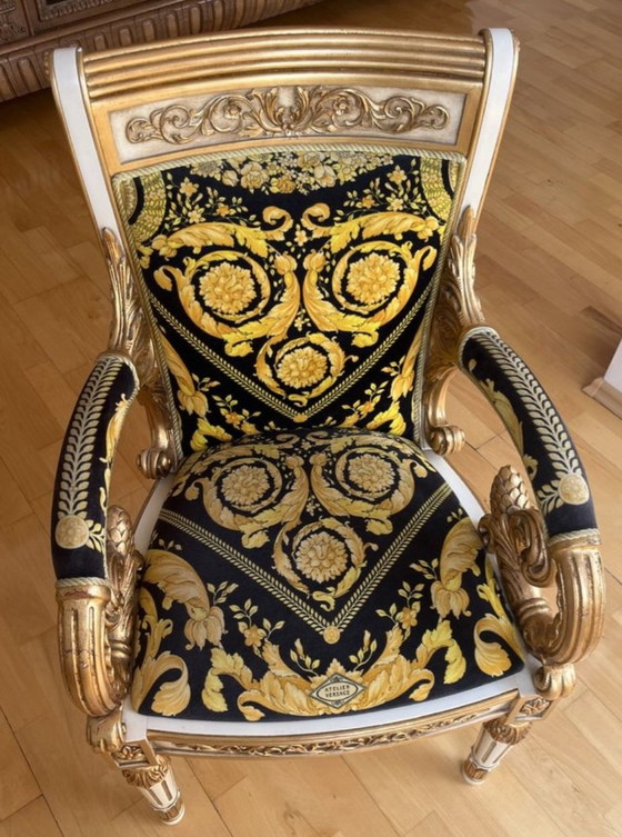 Original Gianni Versace Home Sessel Set 2 Stühle + Design Beistelltisch – Cotton, Wood (photo 14 of 15)
