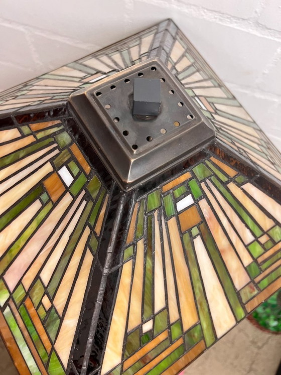 Image 1 of Large Tiffany Style Pyramid Art Deco Table Lamp, Library Lamp