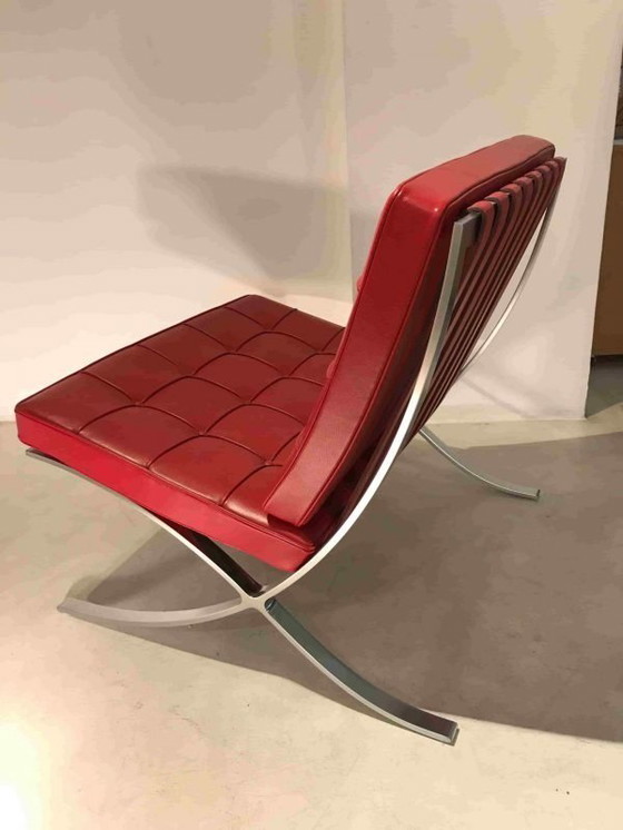 Image 1 of Knoll Barcelona Armchair New- Never Used In Venezia Red Leather Design L. Mies Van Der Rohe And Lilly Reich 1929