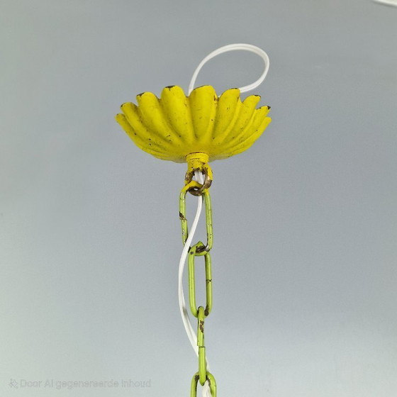 Image 1 of Vintage kroonluchter in palmboomstijl – faux bamboe, metaal, 5 armen – tropisch Hollywood Regency design