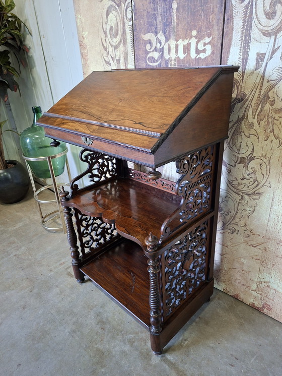 Image 1 of Antique lectern writing table secretary, beautiful carving Victorian style dimensions 58x37cm and 92cm high.