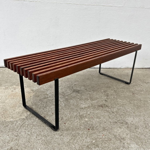 Mid-century slatted bench or table with steel legs