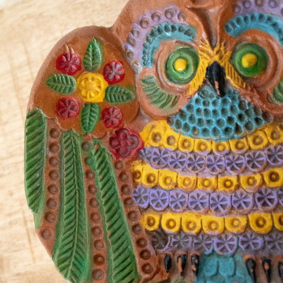 Image 1 of Keramisch kleurrijk schaaltje in de vorm van een uil, gesigneerd Ceramica Marquez