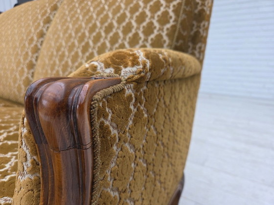 Image 1 of 1950s, Danish 3-seater sofa, furniture velour, carved ash wood.