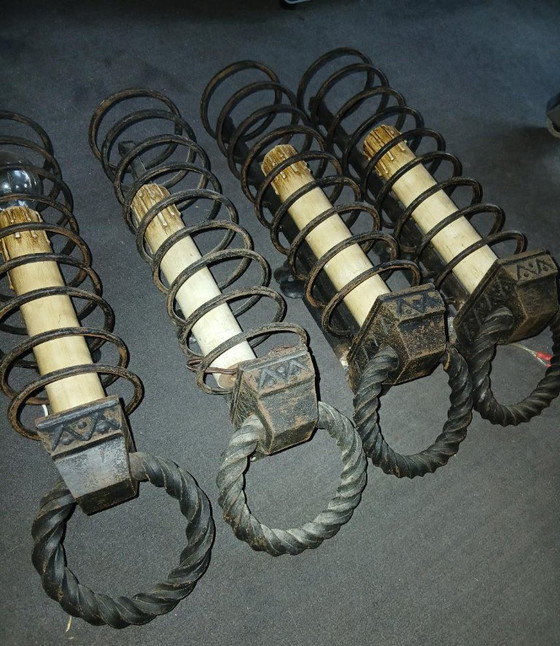 Image 1 of Iron wall sconces, inspired by the medieval cellar rat candlestick style