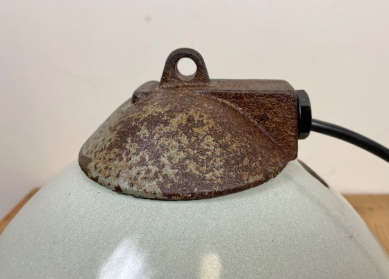 Image 1 of Industrial White Enamel Factory Lamp with Cast Iron Top, 1960s