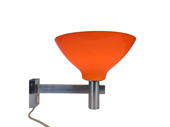 Image 1 of Space Age - Vintage - Applique en aluminium avec abat-jour en plastique - Mid Century