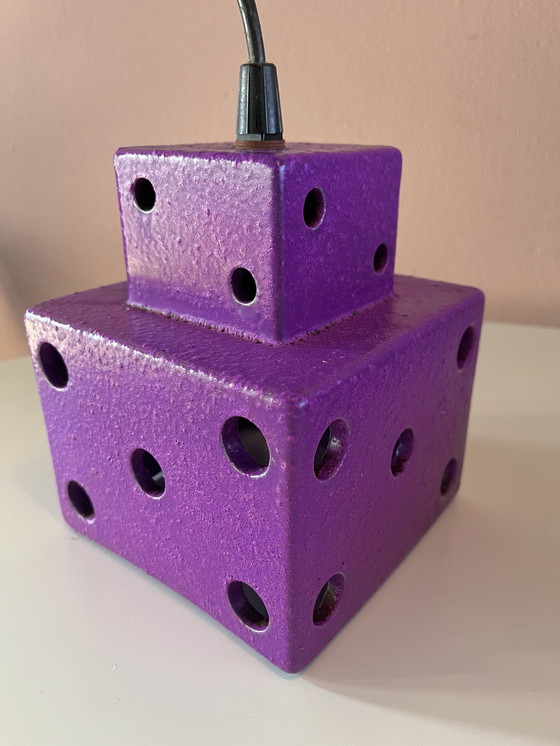 Image 1 of Gave vintage dobbelsteen lampen set. 2 stuks Fat Lava periode! Paars keramiek hanglamp